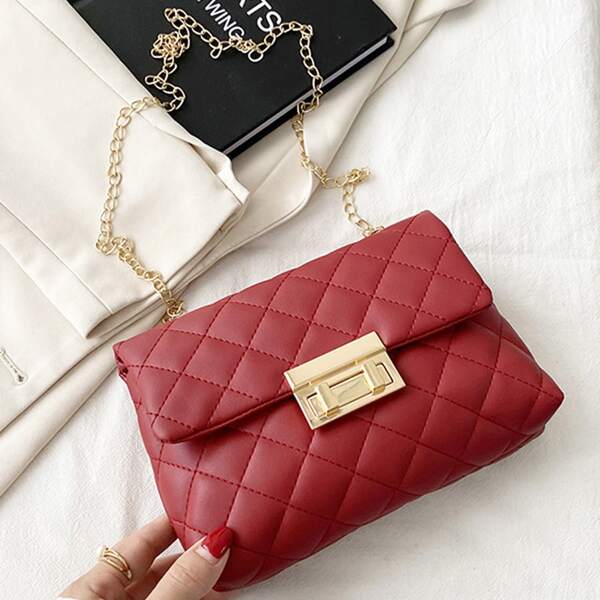 

Quilted Chain Crossbody Bag, Burgundy