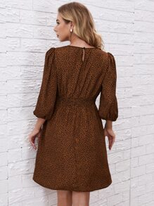 SHEIN Váy Bà bầu Nút Cắt ra Dải chun Báo Thanh lịch - Cà phê nâu - Xem 2