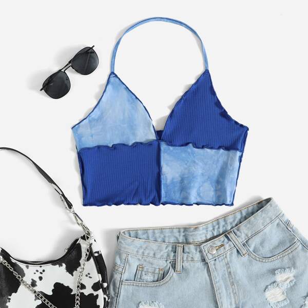 

Lettuce Trim Colorblock Halter Top, Royal blue