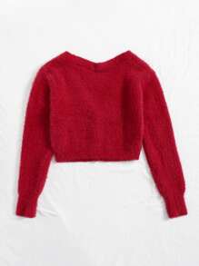 SHEIN Unity Cárdigan mullido con botón - Rojo - Ver 2