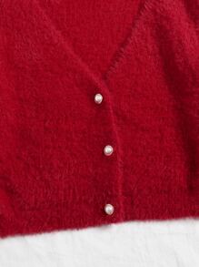 SHEIN Unity Cárdigan mullido con botón - Rojo - Ver 3