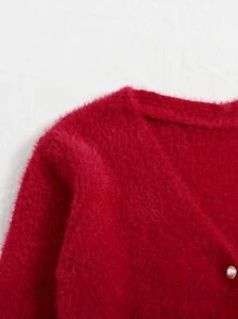 SHEIN Unity Cárdigan mullido con botón - Rojo - Ver 4