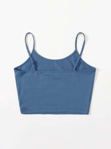 SHEIN EZwear 人像和標語圖案短版吊帶上衣 - 霧霾藍 - 查看 2