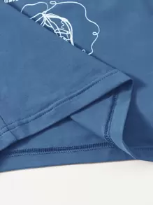 SHEIN EZwear 人像和標語圖案短版吊帶上衣 - 霧霾藍 - 查看 5