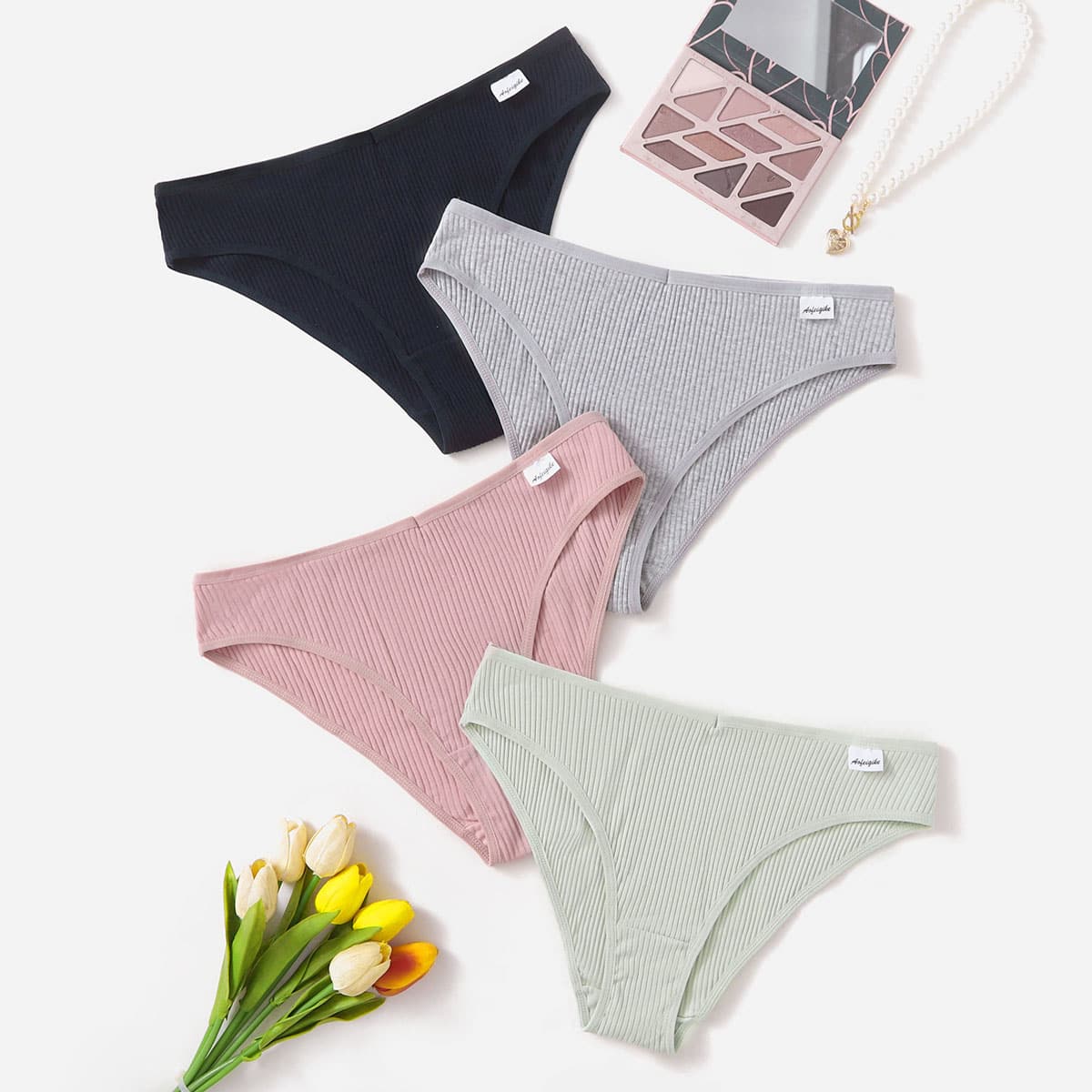 

4pack Plus Solid Rib Panty Set, Multicolor