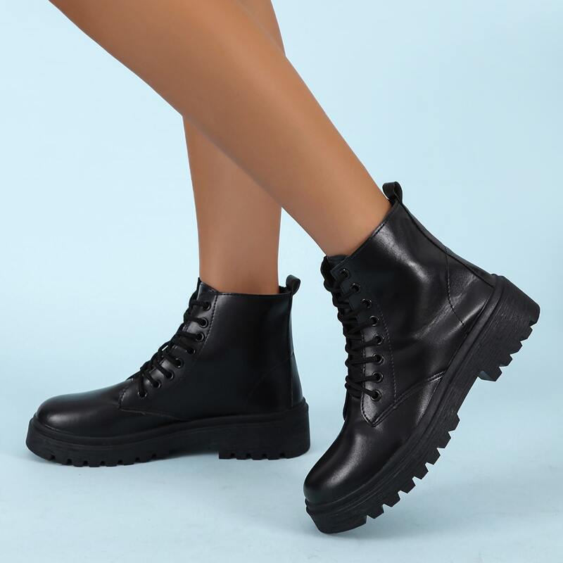 

Minimalist Lace-up Front Combat Boots, Black