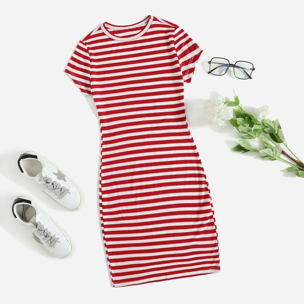 

Striped Bodycon Dress, Red and white