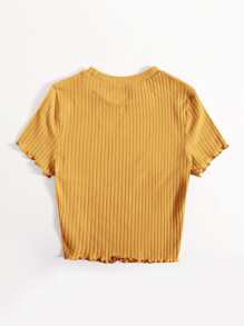 SHEIN EZwear Solid Lettuce Trim Rib-knit Tee - Mustard Yellow - View 2