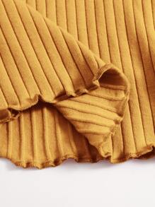 SHEIN EZwear Solid Lettuce Trim Rib-knit Tee - Mustard Yellow - View 3