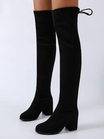 Höst/vinter Damstövlar med grov klack och rund tå, Mode, Sexiga