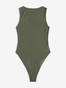 SHEIN EZwear Solid Skinny Bodysuit - Army Green - View 2