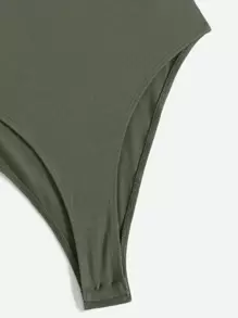 SHEIN EZwear Solid Skinny Bodysuit - Army Green - View 5