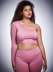 SHEIN Plus One Shoulder Sports Top - Baby Pink - View 3