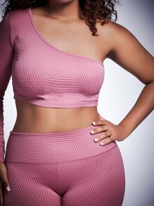 SHEIN Plus One Shoulder Sports Top - Baby Pink - View 4