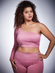 SHEIN Plus One Shoulder Sports Top - Baby Pink - View 5