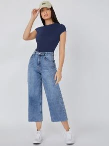 SHEIN BASICS Solid Slim Tee Bodysuit/Summer - Navy Blue - View 7