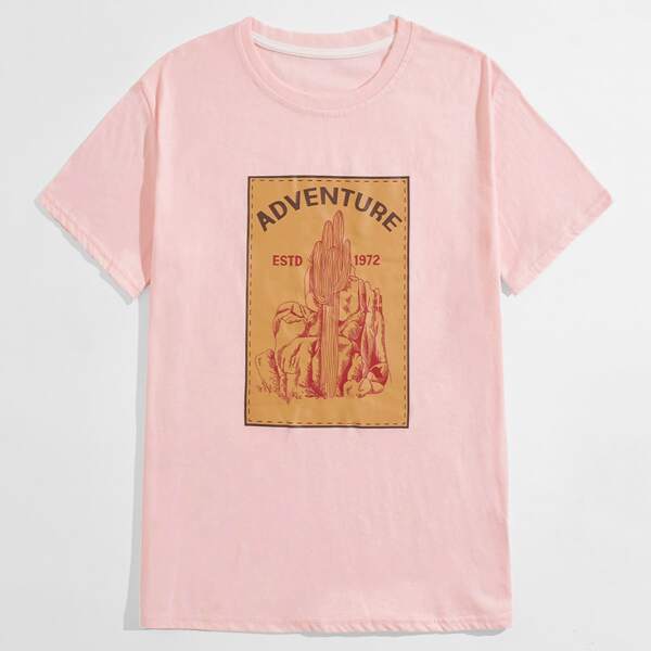 

Guys Letter Cactus Graphic Tee, Baby pink