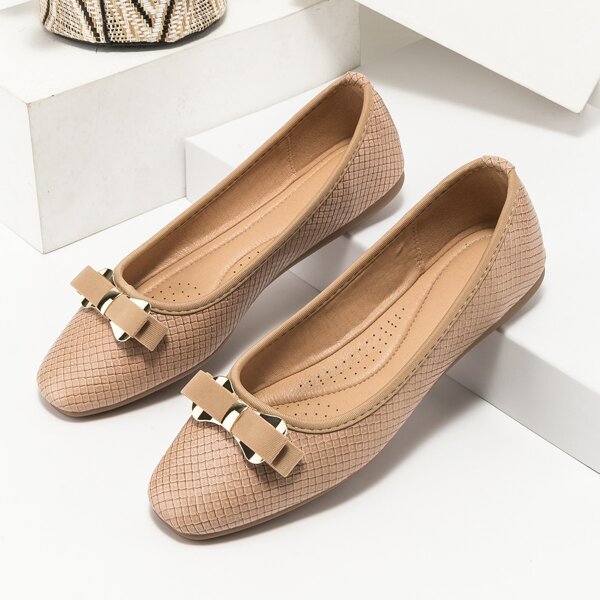 

Bow Decor Ballet Flats, Apricot