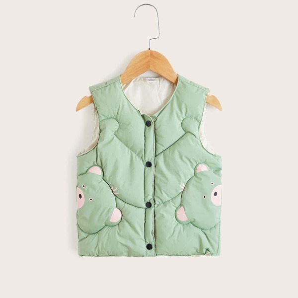 

Toddler Girls Cartoon Graphic Button Front Jacket, Mint green