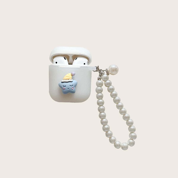 

1pc Star Decor Case For Airpods With Faux Pearl Strap, White