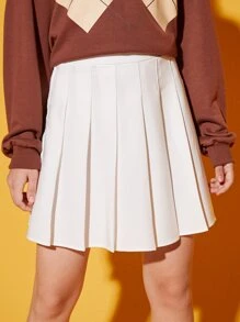 SHEIN 青少年女孩素色高腰百褶半身裙