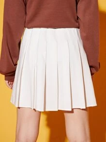 SHEIN 青少年女孩素色高腰百褶半身裙