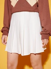 SHEIN 青少年女孩素色高腰百褶半身裙