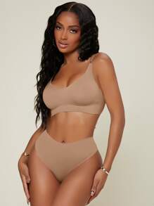 Women's Mocha Brown Plain High Stretch Casual Comfy Thong - Mocha Brown - View 4