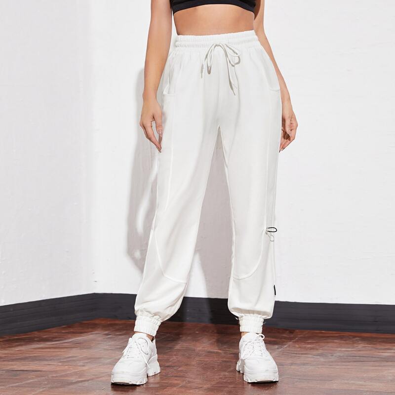 

Drawstring Waist Sports Pants, White