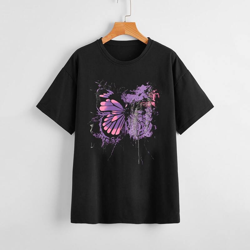 

Butterfly Graphic Oversized Tee, Black
