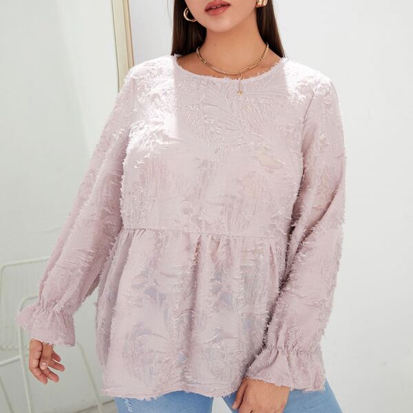 

Plus Ruffle Hem Fuzzy Blouse, Dusty pink