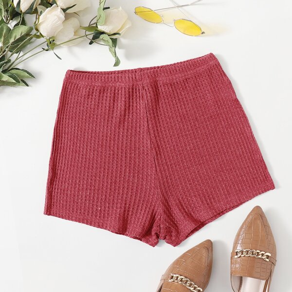 

Waffle Knit Solid Shorts, Red