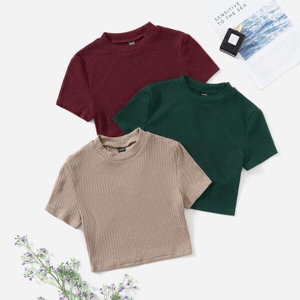 

3 Pack Solid Rib-knit Tee, Multicolor