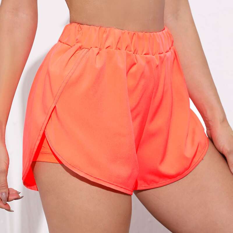 

Neon Orange Elastic Waist 2 In 1 Dolphin Sports Shorts, Burnt orange