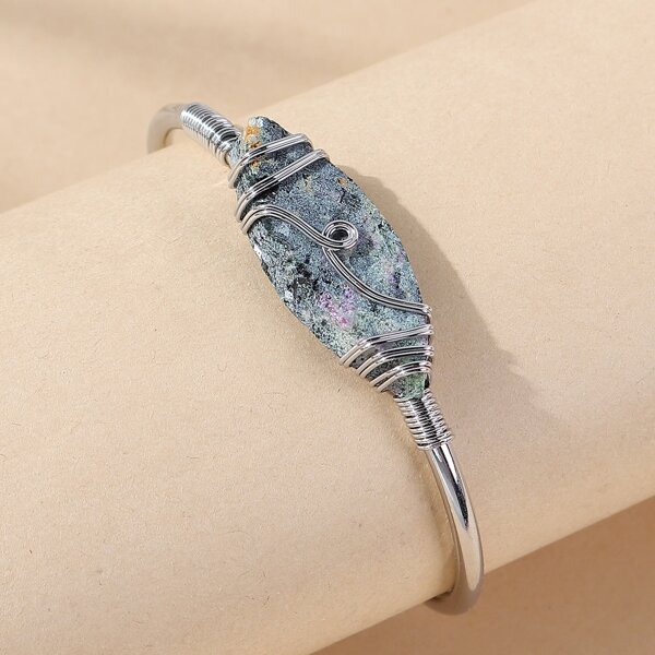 

Stone Decor Cuff Bangle, Blue