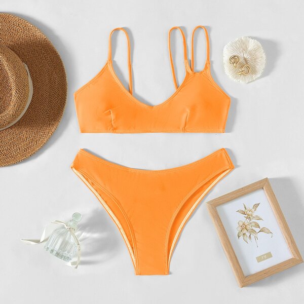 

Solid Cut Out Bikini Swimsuit, Orange