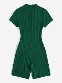 Muchica Mock Neck Rib-knit Unitard Romper - Dark Green - View 2
