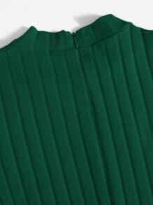 Muchica Mock Neck Rib-knit Unitard Romper - Dark Green - View 5