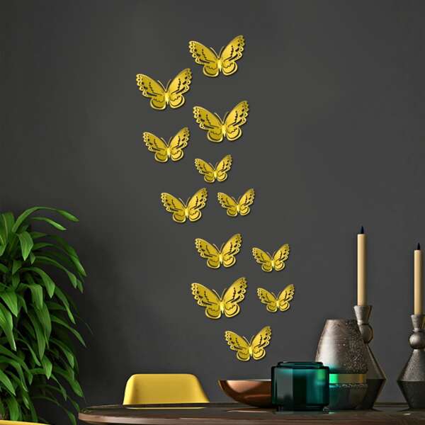 

12pcs 3D Butterfly Wall Sticker, Gold