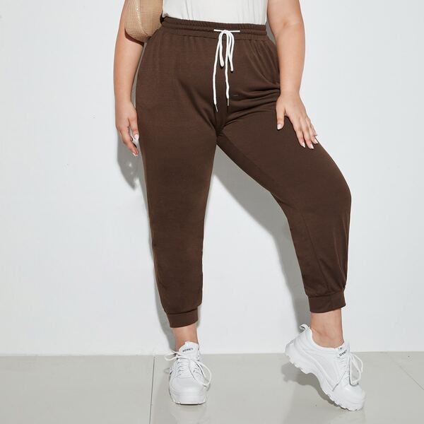 

Plus Drawstring Waist Sweatpants, Coffee brown
