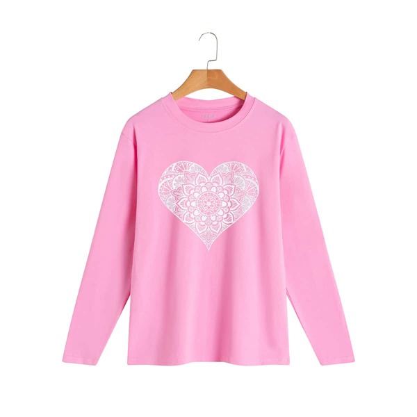 

Heart And Mandala Print Tee, Baby pink