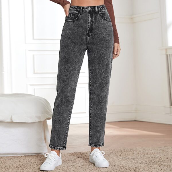 

Slant Pocket Straight Leg Jeans, Dark grey