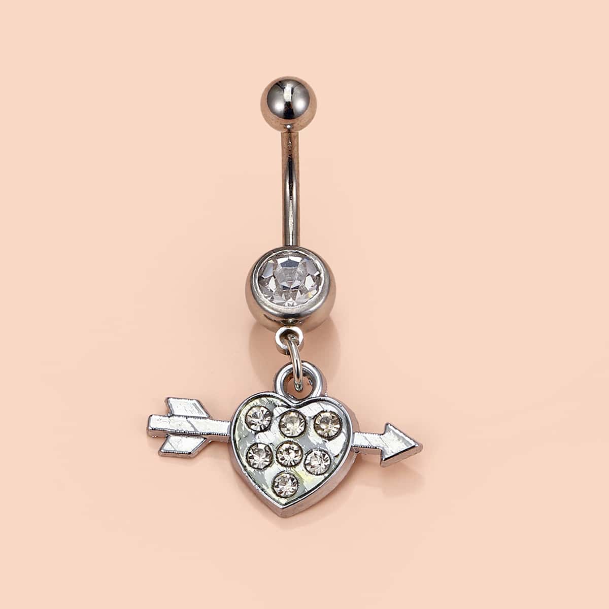 

Heart Decor Belly Ring, Silver