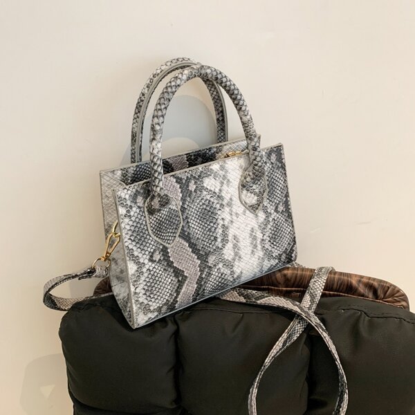 

Snakeskin Satchel Bag, Grey