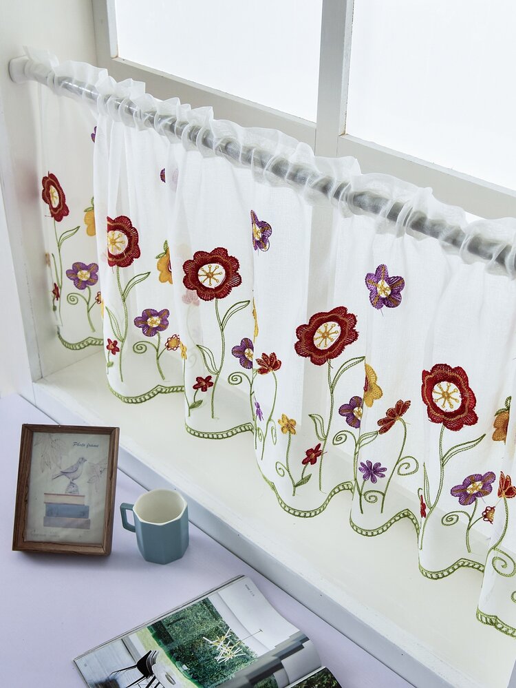 Flower Embroidery Sheer Valance - Multicolor - View 4