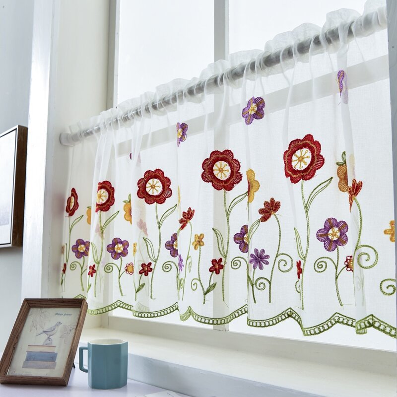 

Flower Embroidery Sheer Valance, Multicolor