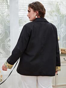 Mulvari Plus Solid Wrap Tie Side Blazer - Black - View 2