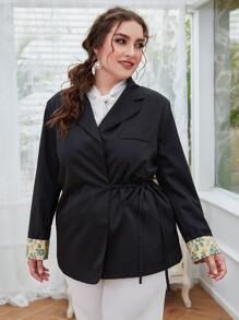 Mulvari Plus Solid Wrap Tie Side Blazer - Black - View 4