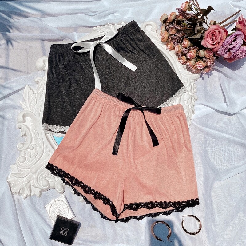 

2pcs Lace Trim Sleep Shorts, Multicolor