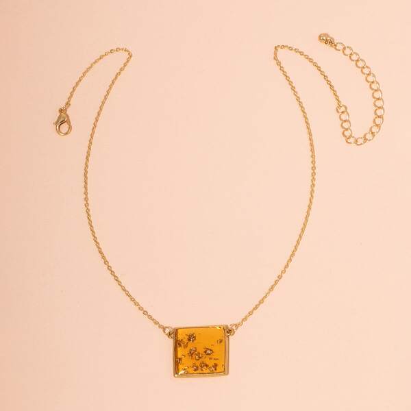 

Resin Square Pendant Necklace, Gold